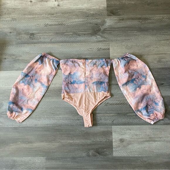 PrettyLittleThing Bodysuit NEW Renaissance Cloud Print Corset Closure US 2 - Picture 6 of 11